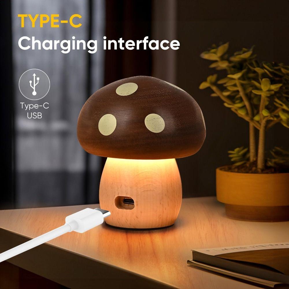 Warm Light Wood Mushroom Night Light Touch Switch Atmosphere Lighting Decorative Lamp  Desk Lamp
