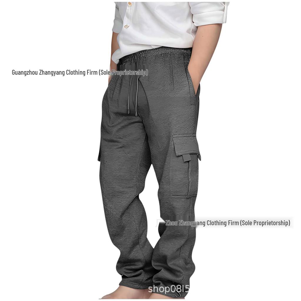 2024 Boys' European & American Multi-Pocket Drawstring Cargo Sweatpants for Middle & Big Kids