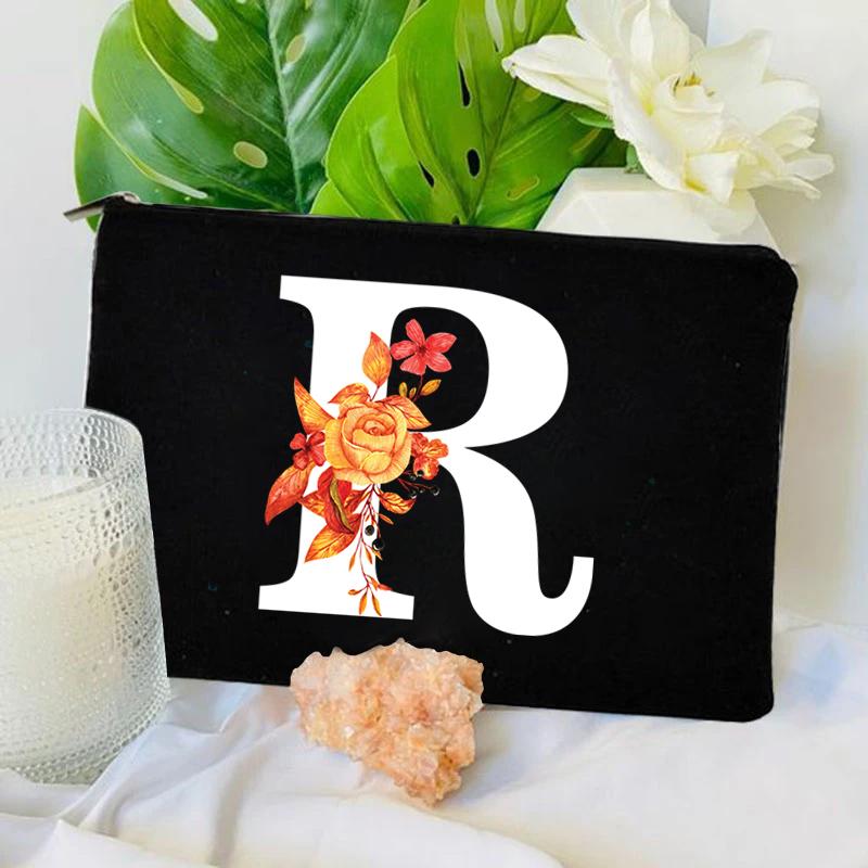 26 Floral Alphabet A-Z Makeup Bag Purse Party Lipstick Cosmetic Bags Fashion Letters Women's Outdoor Travel Toiletry Pouchs