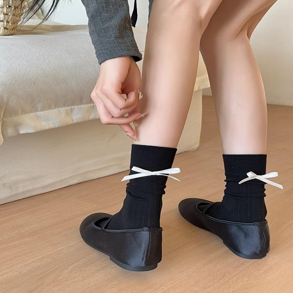

Mid Tube Ribbon Bowknot Socks Cotton Balletcore Bow Sock Sweet Lady серый