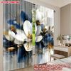 Blue White Floral Curtains Digital Printing Large Blossoms Golden Centers Dark Leaves Bedroom Decor Curtain Set Of 2 Elegant Made Polyester Washable