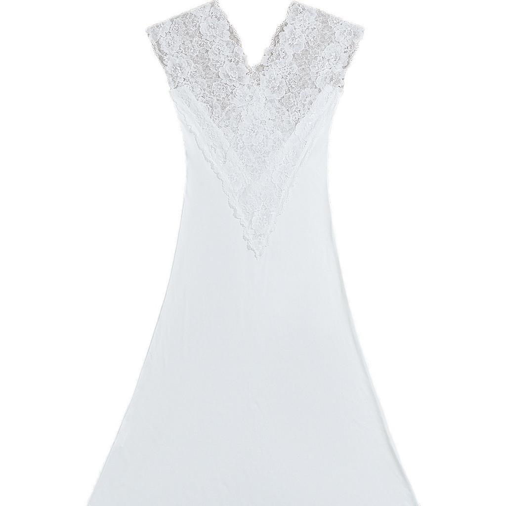 Reiner Verlangen Stil Langes Nachthemd Damen Sexy V-Ausschnitt Spitze Kurzarm Geschlitzt Pyjama Loungewear