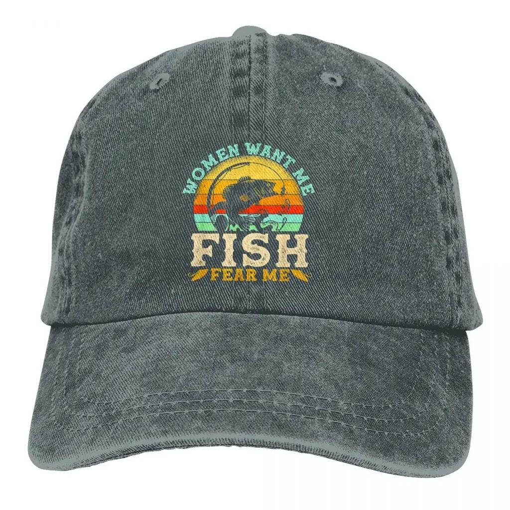 Fishing Multicolor Hat Peaked Men Women's Cowboy Cap Fish Want Me Women Fear Me Baseball Caps Personalized Visor Protect Hats