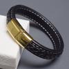 Punk Hand Woven Stitched Leather Bracelet Men's Stainless Steel Bracelets Bangles Simple Magnetic Buckle Luxury Jewelry