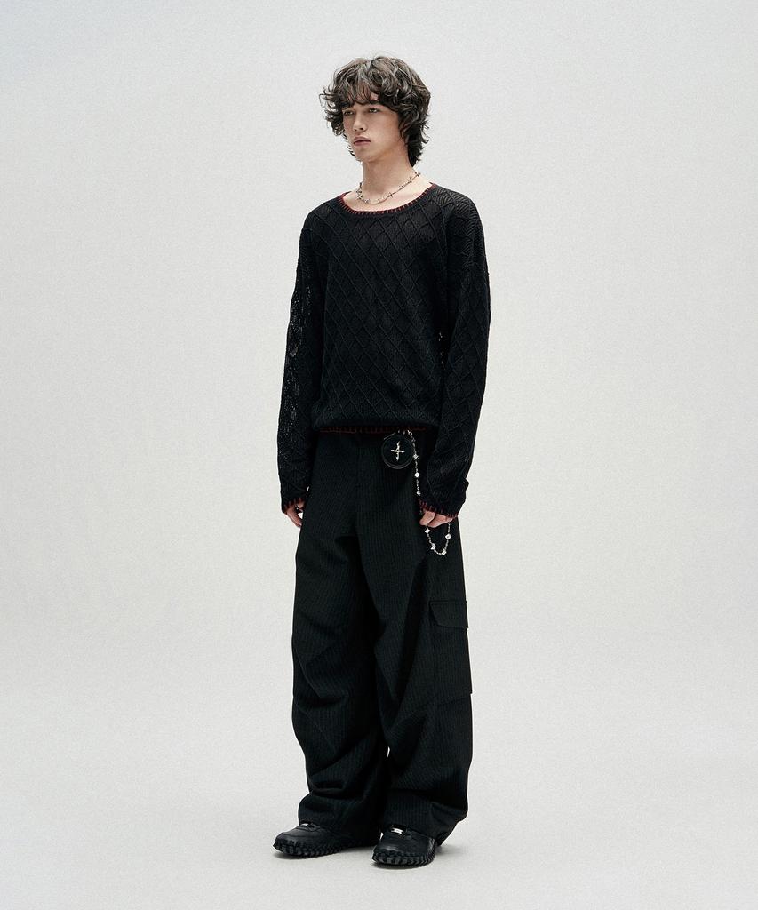 NOT4NERD Distressed Contrast Hand Stitch Knit - Black