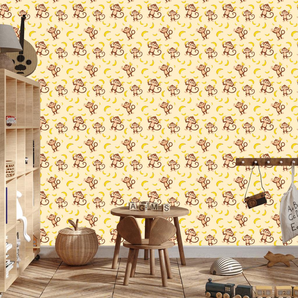 Monkey Wallpaper Cream and Orange for Living Room and Bedroom 50x1000
