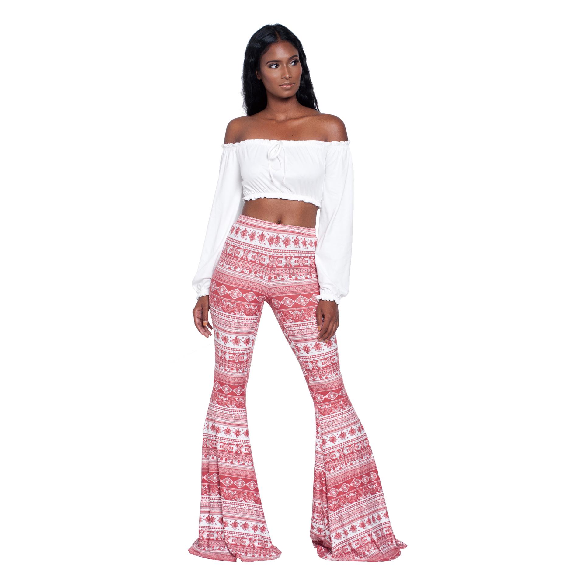 

Women s Patterned Micro Flare Long Pants S