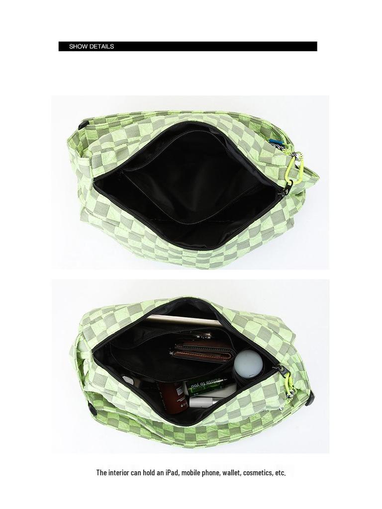 Plaid Large Capacity Crossbody Shoulder Bag with Wide Strap