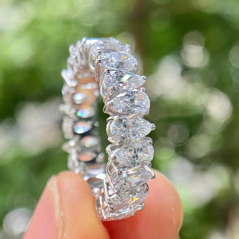 3x5mm Pear Cut Full Eternity Moissanite Ring for Women Certified   CopperStacking Ring Proposal Wedding Band Jewelry