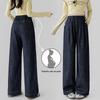2026 Dark Blue Denim Wide-Leg Maternity Jeans - Ice Silk Straight Leg, Floor-Length for Spring/Summer