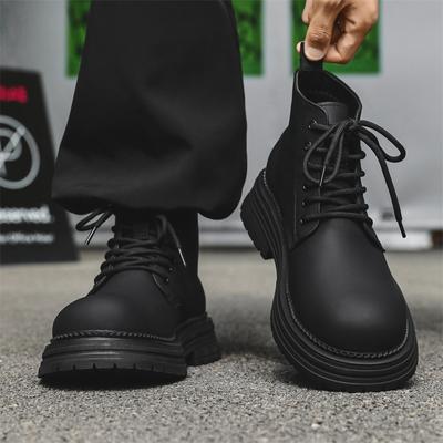 British Style Men's Casual Autumn Winter Boots Black Trendy Original Leather Shoes Cowboy Platform Boot Handsome Ankle Botas Man