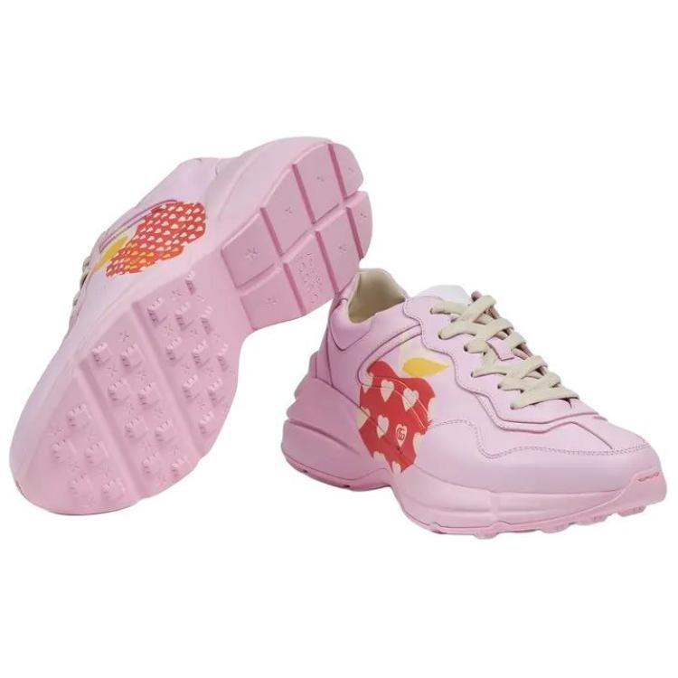 Gucci Rhyton Heart Apple Pattern Low Top Casual Shoes Women's Pink 666196 2SH00 5721