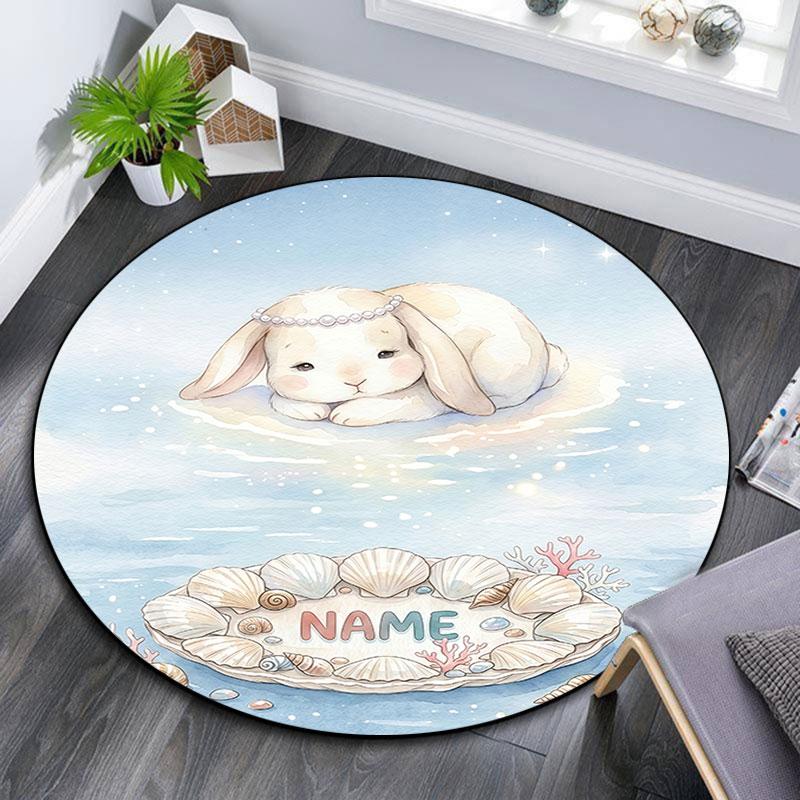 Custom Name,Beach Animals pattern round rug,Carpet Rug for Living Room Bedroom Playroom ,Non-slip Floor Mat,Holiday Gifts and Birthday Gifts.