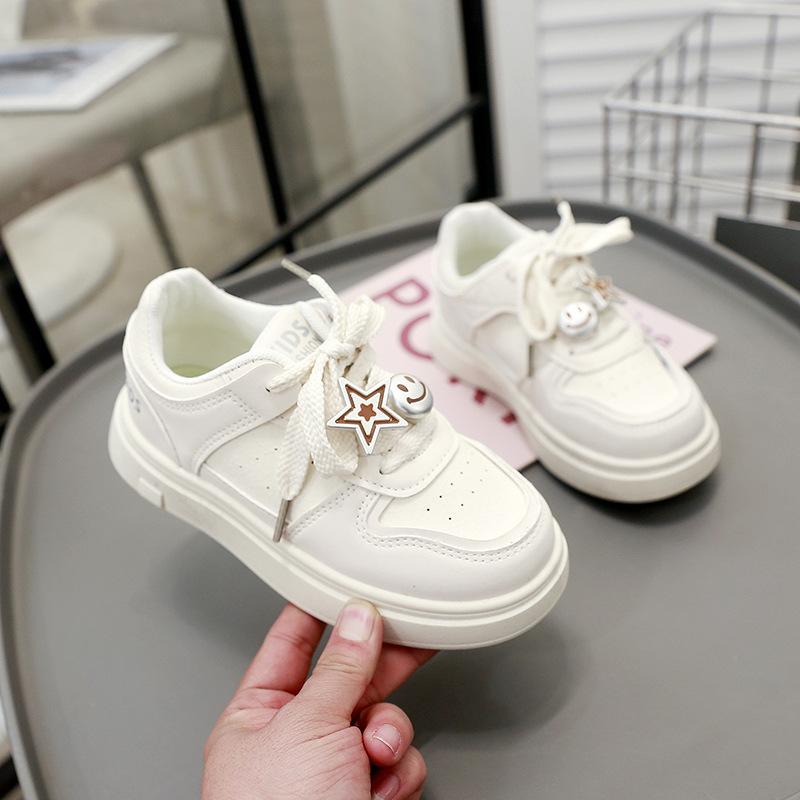 Children's fashion sneakers 2025 spring and autumn new girls little white shoes boys leather board shoes medium and older children's casual shoes