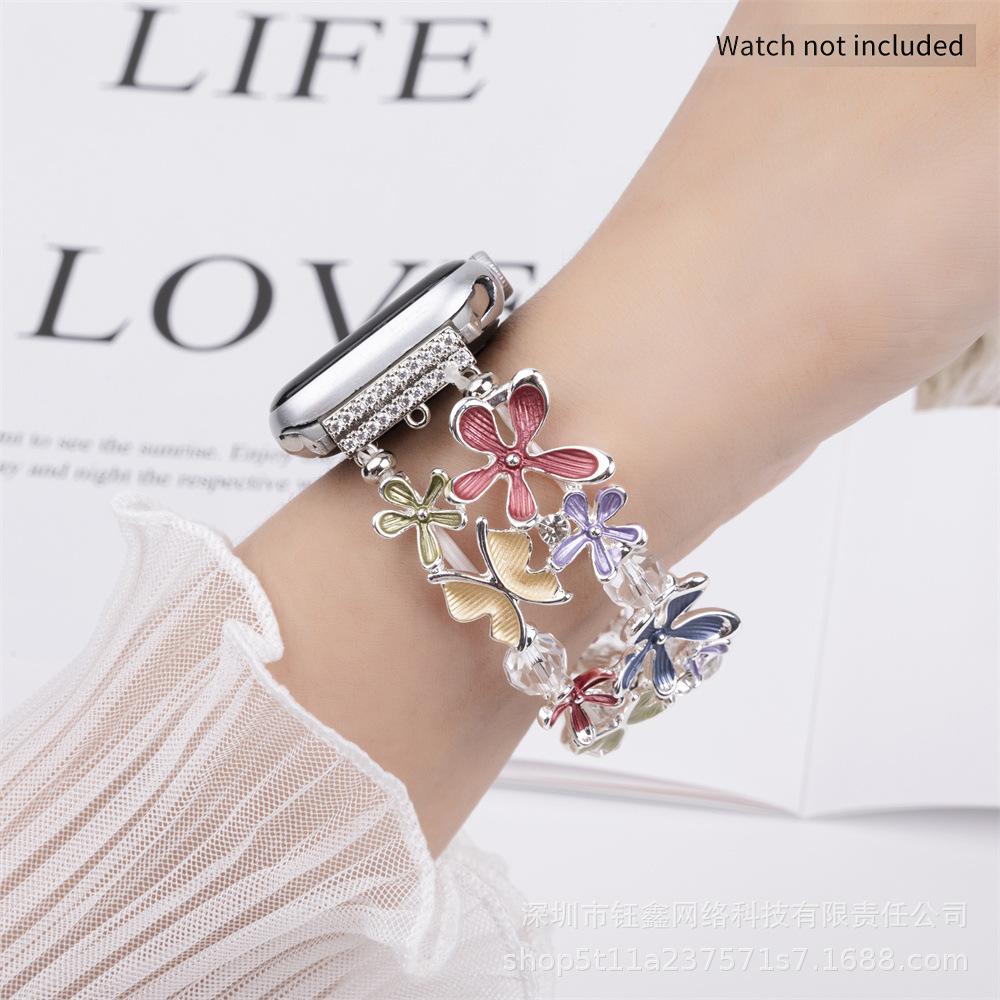 Colorful Oil Painting Flower & Butterfly Band for Apple Watch - Artistic iWatch Bracelet