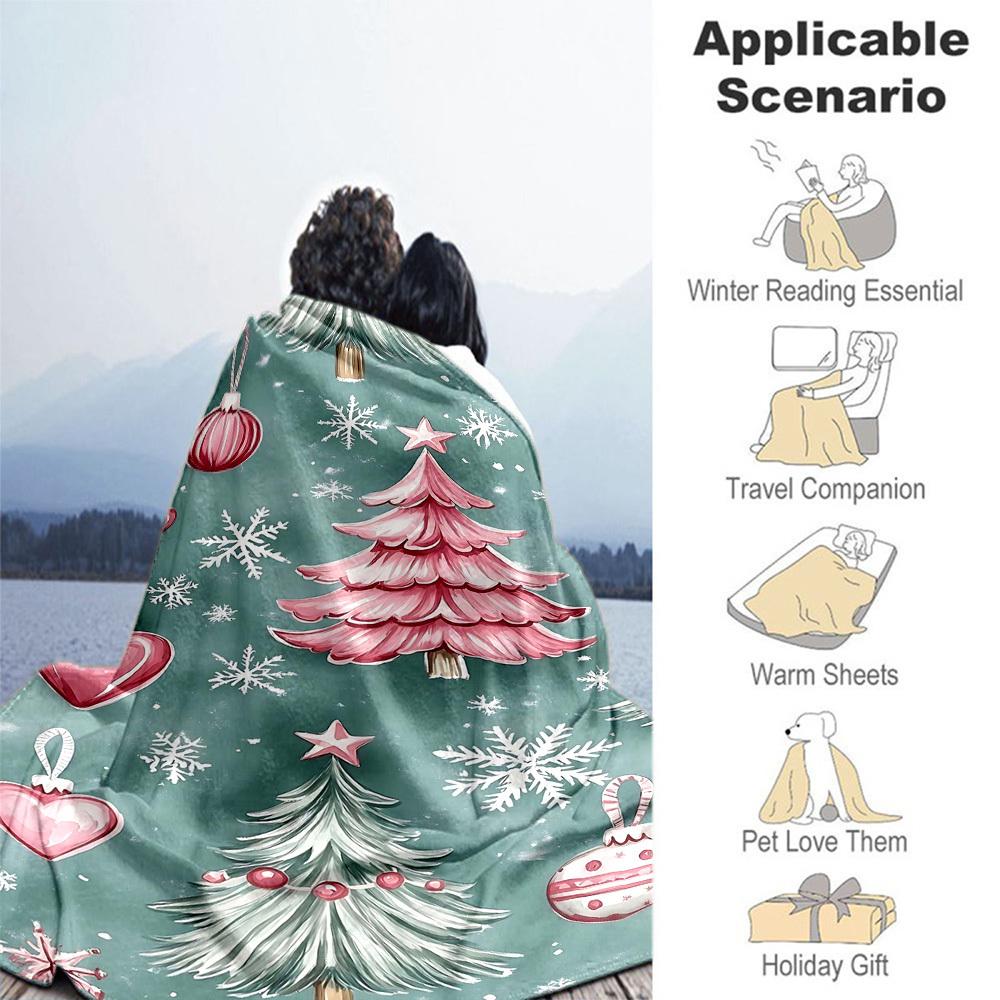 1pc Christmas tree snowflake Outdoor Flannel Blanket Soft Warm All-Season Throw for Sofa Bed Car Camping Office, Cozy Gift Idea1141S