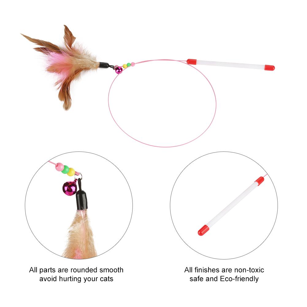 Funny Cat Kitten Pet Play Toy Teaser Feather Wire Chaser Wand Beads