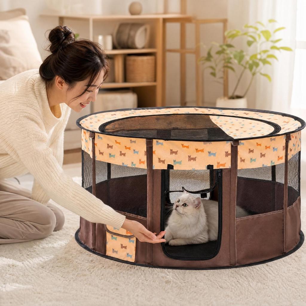 Whelping Enclosure with Mesh Panels | WipeClean Polyester textile, Lightweight Frame Design, Puppy