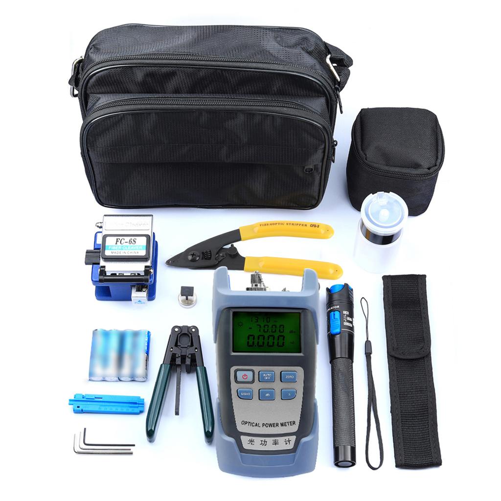 Fiber Optic FTTH Tool Kit Optical Power Meter Fiber Cleaver Wire Stripper Optical Fiber Cold Connection Tools Set with