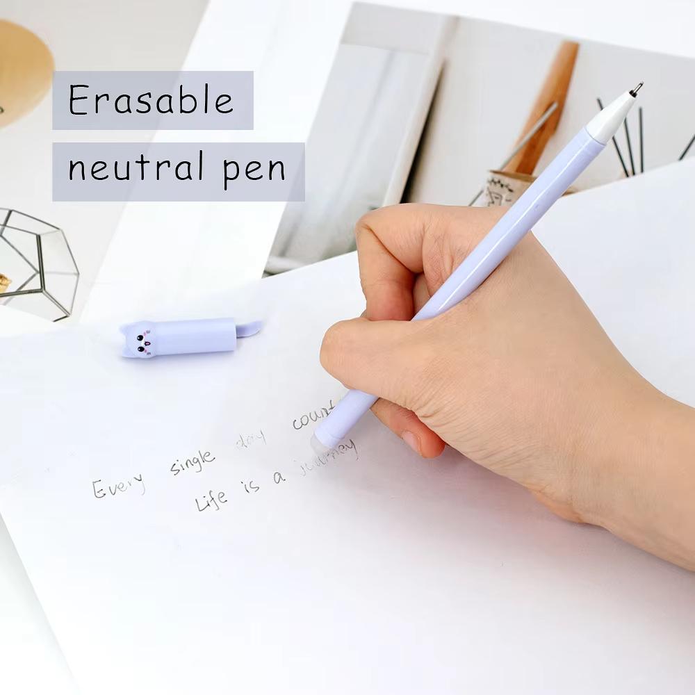 4/6Pack Cat-Themed Erasable Gel Pens 2 Colors Refill Set 0.5mm Fine Point Heat Sensitive with Rubber Grip Assorted Styles
