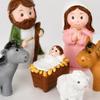 Holy Family Nativity Scene Figurine Set for Christmas Decors, Resin Cartoon Manger Scene Animals for Small Tabletop Space, Shelves, Mantels, Cabinets,