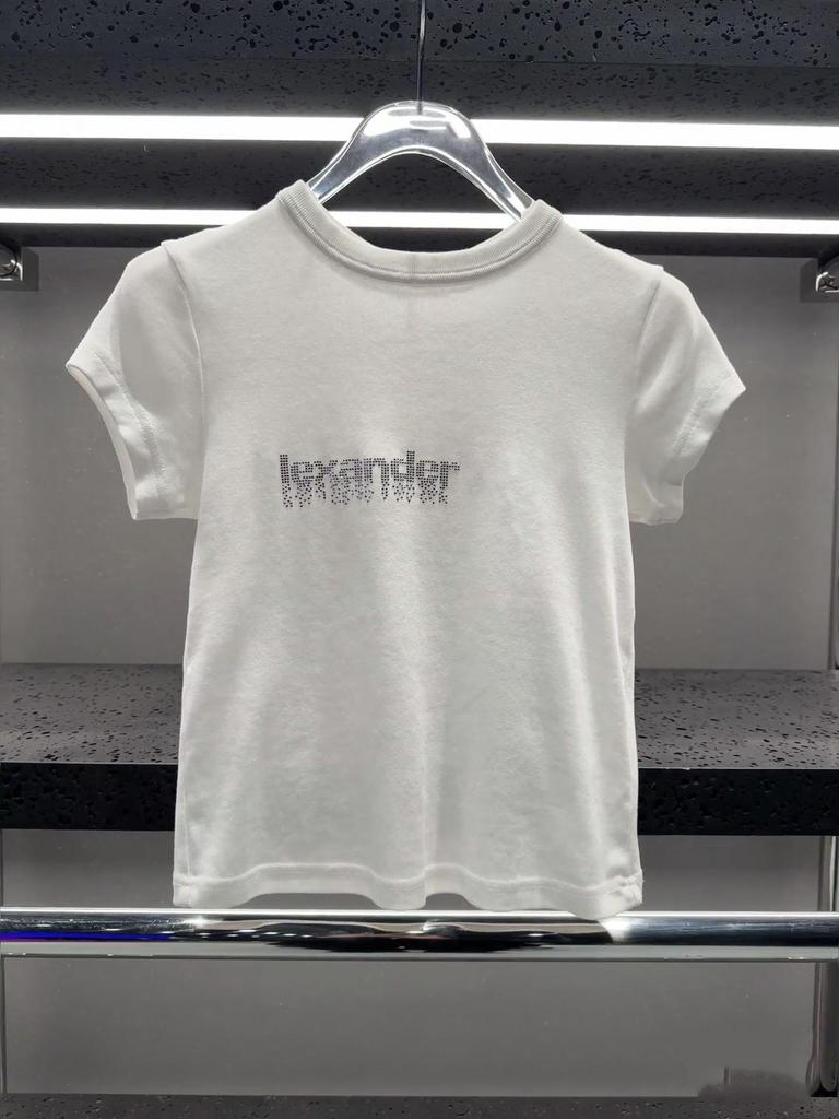 Spring 2026 High Gram Weight Ribbed Slim Fit Short Sleeve T-Shirt - Women's Hot Drilling Design