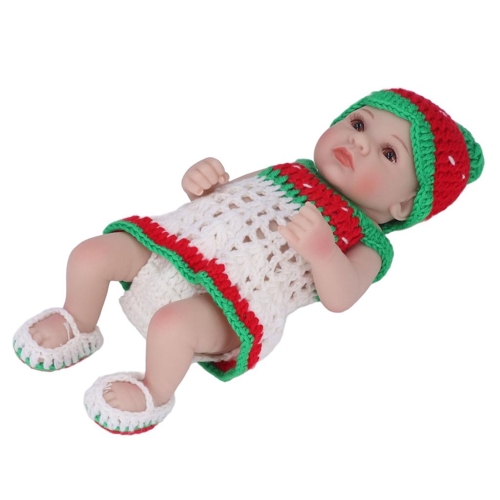 Newborn Baby Doll 10 Inch Silicone Cute Lifelike Infant Doll with Knitted Clothes Birthday GiftEyes