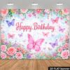 1Pcs Butterfly Pink Roses Birthday Cake Decoration Background Backdrop For Photo Studio Photo Booth Party