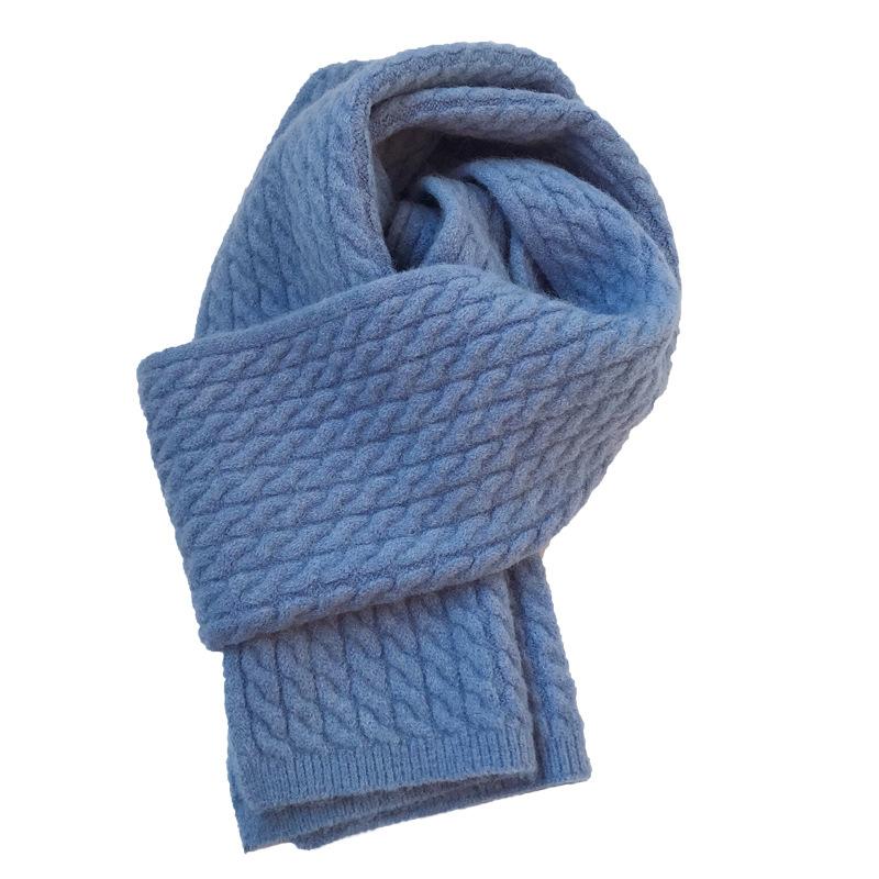 Korean version of solid color literary and artistic small twist scarf women's winter versatile simple wool imitation cashmere warm long small scarf