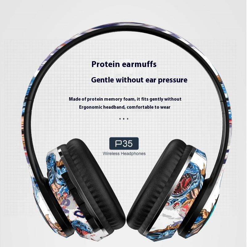 Headset Bluetooth Headset Kabelloses Headset Guochao Graffiti Neu Leuchtend Stereo Musik Sport