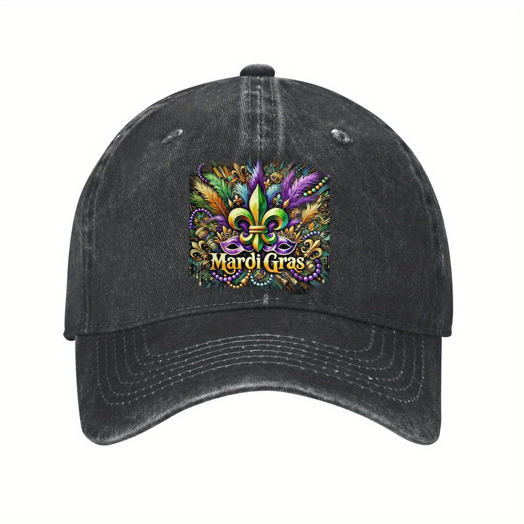Mardi Gras Fleur De Lis Mask Baseball Cap Unisex Cotton Adjustable Casual Outdoor Headwear