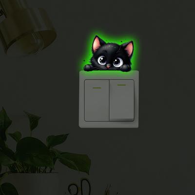 Luminous Light Switch Decals, Glow In The Dark Cute Cat Switch Sticker, Cartoon Animal PVC Wall Art Mural for for Bedroom Living Room
