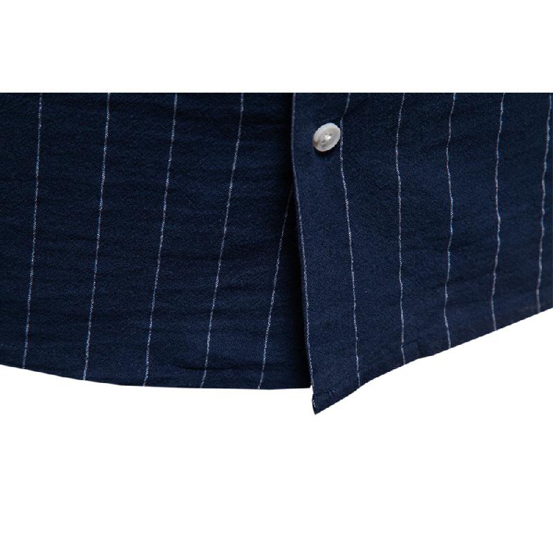 2026 Summer High-Quality Cotton Cuban Collar Vertical Stripe Shirt for Men, Business Casual Men's Short Sleeve Shirt