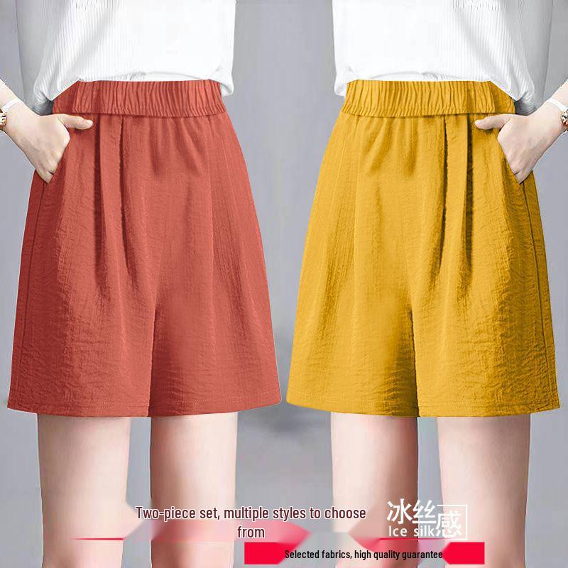 Ice Silk Women's Plus Size Summer Capris: Loose Straight, High Waist, Casual Wide Leg Shorts