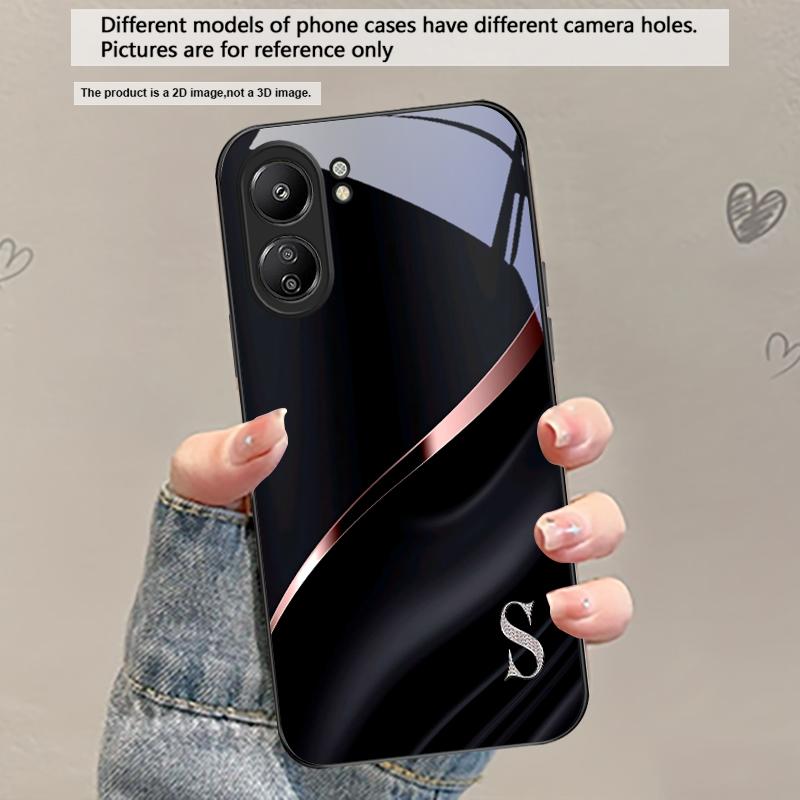 

Elegant letter S M R For Redmi Note 14 Pro+ 13 Pro 8 9 9S 12S 10 Pro 11 12 13C 14C A3 12 13 K60 Ultra Black Glass Phone Case Redmi Note 10 Pro
