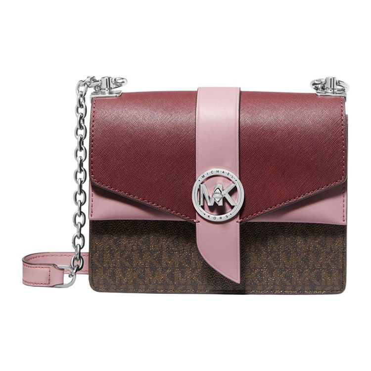 

Michael Kors MK Greenwich 20 Flap Closure Two-Tone Logo Canvas And Leather Crossbody Bag Small Women bags Brown Purple 32H1SGRC0B-2750 Small