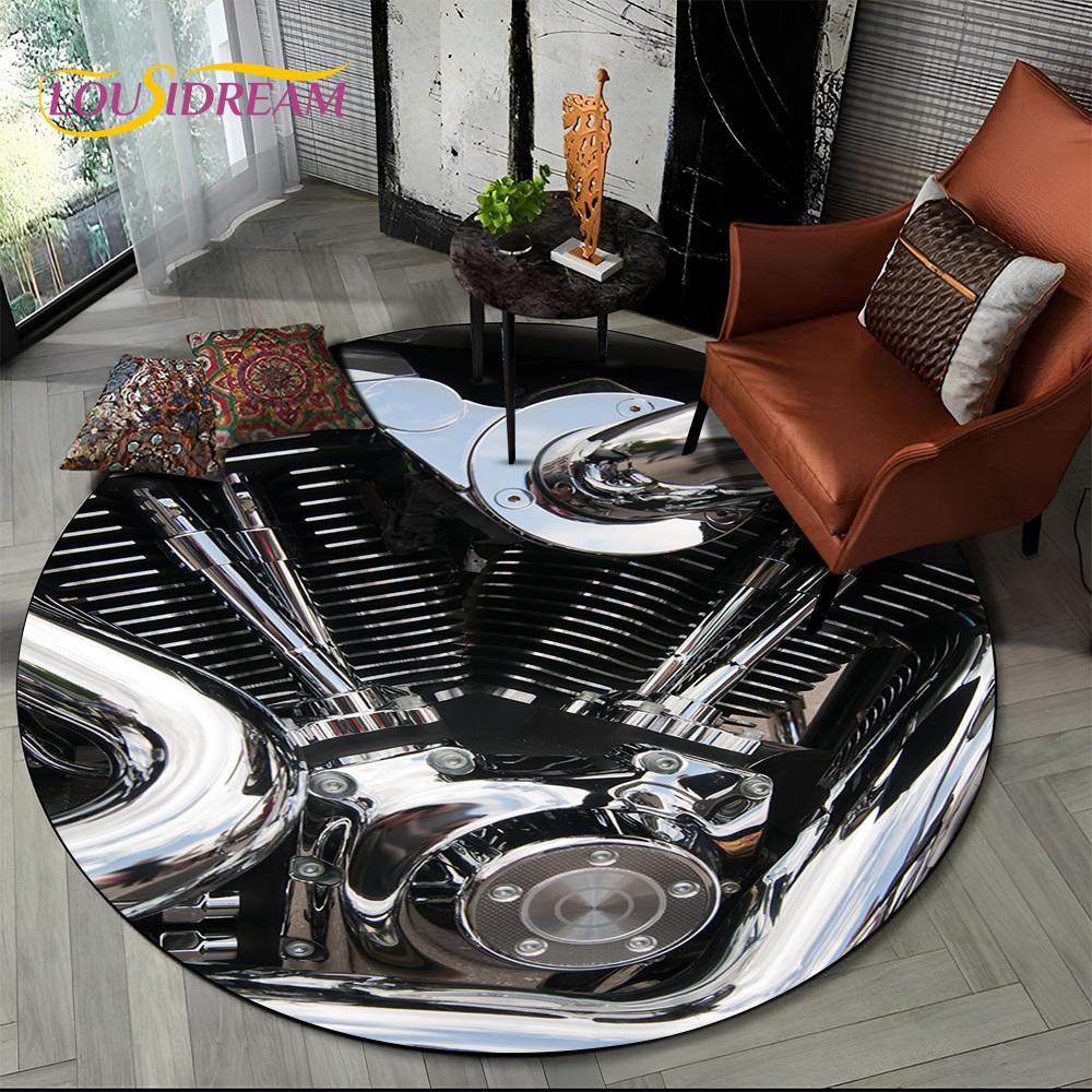 3D Retro Vintage Motorcycle Cartoon Round Area Carpet Rug for Living Room Bedroom Kid Playroom Decor,Pet Area Rug Non-slip Gift