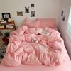 Washed Cotton Bedding Set Solid Color Brushed Bed Sheets Dorm Home