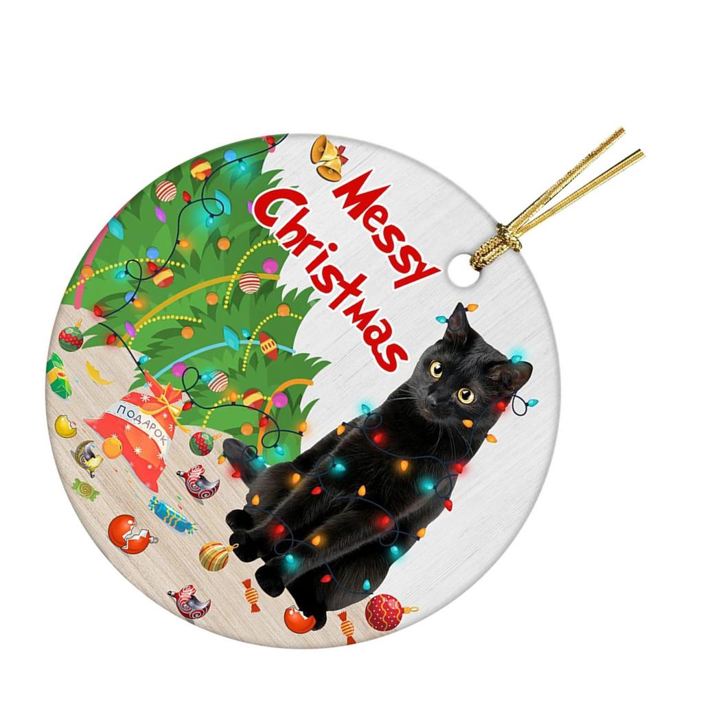 Christmas Tree Pendant Decor Acrylic Black Cat Ornament Festive Decoration for Wall Window Door Unique New Year Present