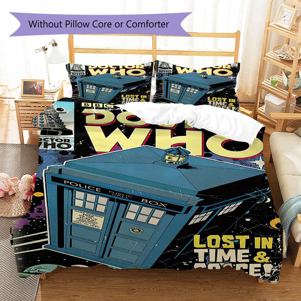 Doctor Who Pattern Bedding Quilt Set Quilt Cover Pillowcase Home Decoration Gift (1 * Duvet Cover + 2 * Pillowcase, Without Core)