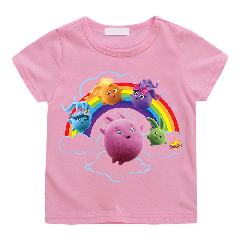 T-shirt per Bambini Sunny Bunnies Stampa Cartone Animato Coniglio Carino T-shirt per Ragazze Estate Divertente T-shirt per Ragazzi Top alla Moda a Maniche Corte