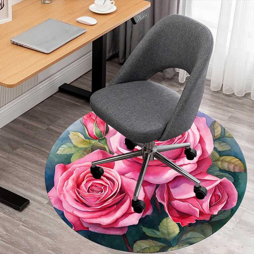 1pc Rose Flower Round Chair mat office Area Rug - Non-Slip, Floor Mat for Office, Bedroom, Ideal home decor gift c0112008