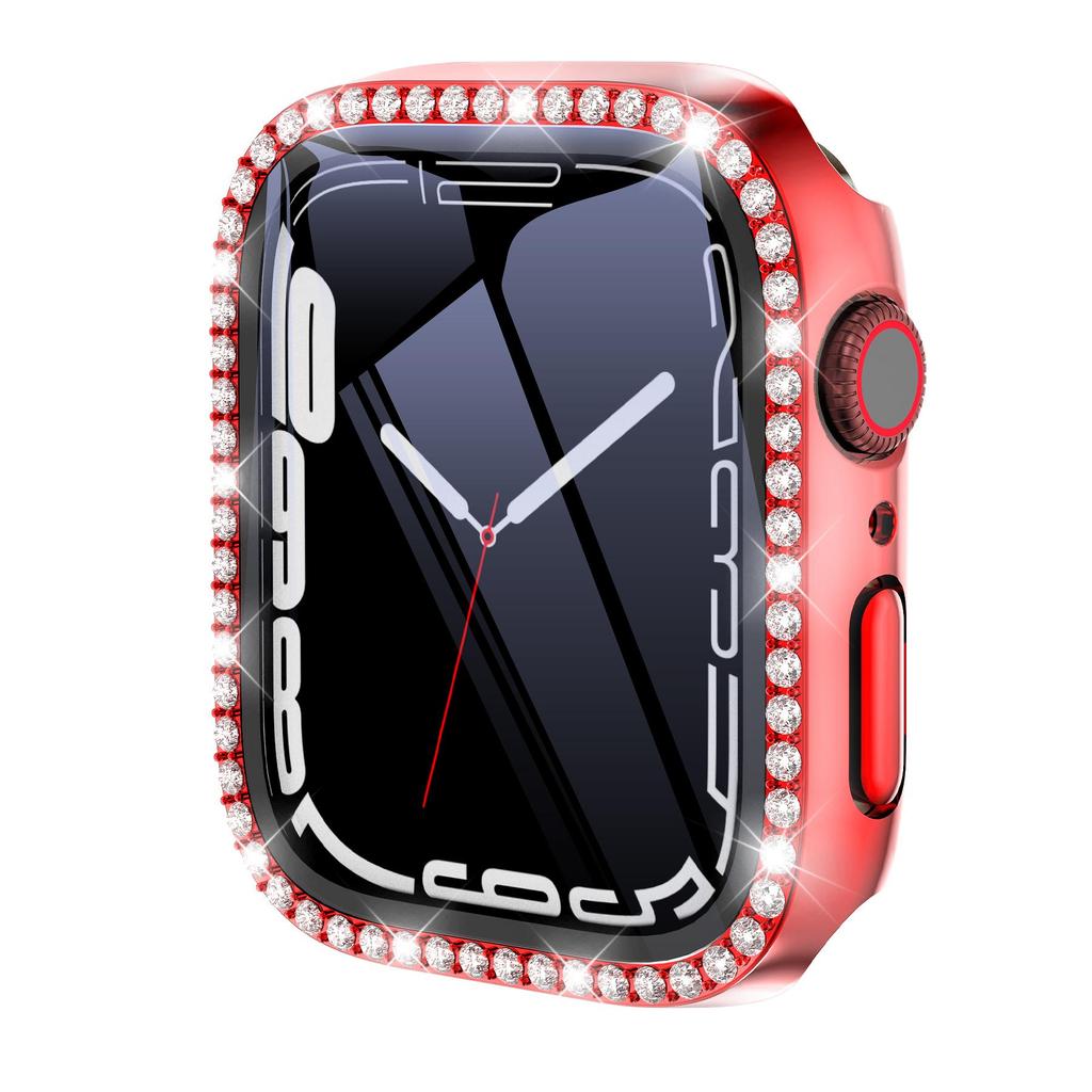 Protezione Schermo Glitterata con Diamanti per Apple Watch 45 41 40 44mm 42mm 38mm con Custodia in Vetro Temperato iWatch Serie 9 8 7 6 SE 5 4 3
