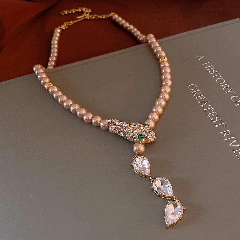 Pre-owned Vintage Retro Diamond-Encrusted Round Necklace & Clavicle Chain Set