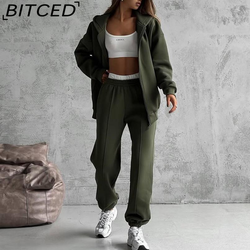BITCED Casual American-style Autumn/winter Cardigan Set Sporty Streetwear-inspired Long-sleeved Women's Jacket and Trousers Two-piece