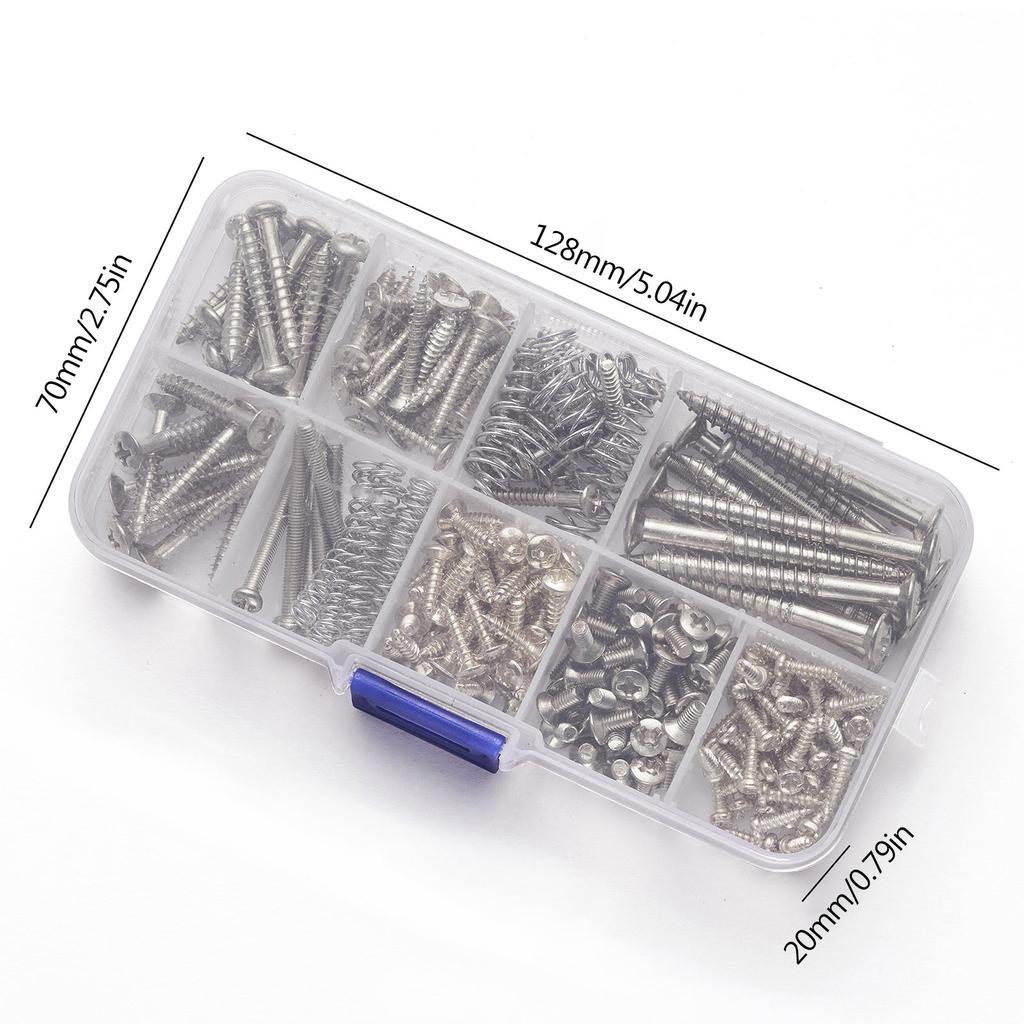 Guitar Screws Assortment Box Kits for Electric Guitar Tuner, Switch, Neck Plate, with Springs, 9 Types, Total 173 Pieces
