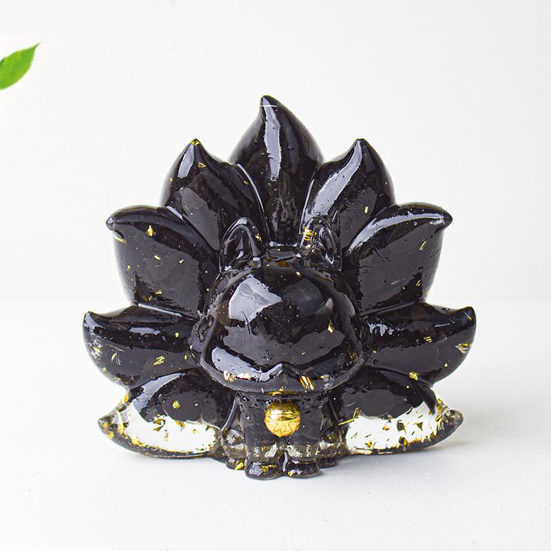 Mythical Creature Resin Crystal Nine Tailed Fox Ornament For Tabletop Decor Gift