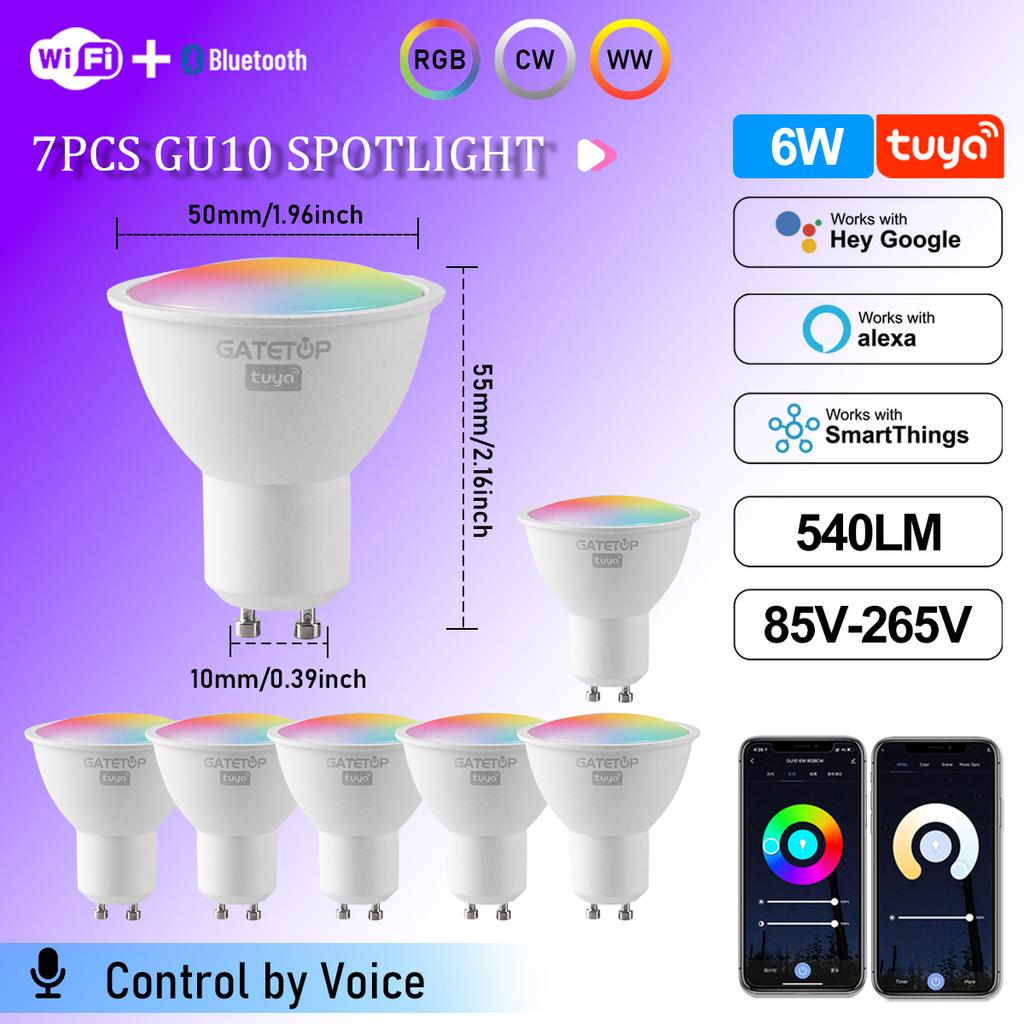 1-10Pcs Tuya GU10 WiFi LED Smart Bulb Dimmable 1-100% RGBCW Spotlight Smart Life APP Work with Alexa Google Home Voice Control