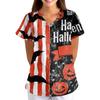 Women's Halloween Print Costume V-Neck Short Sleeve Loose Fit with Pockets