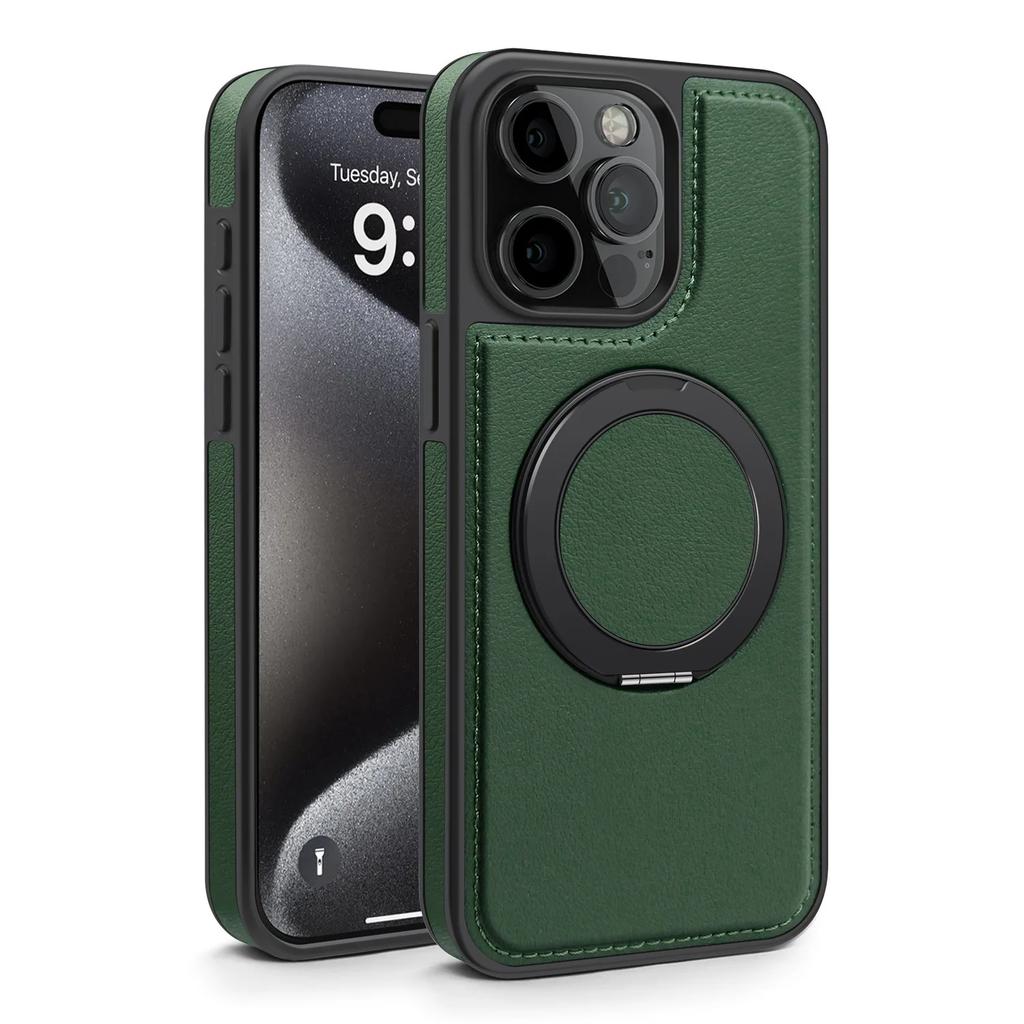 Luxury Magnetic Metal Stitching Leather Case For iPhone 17 Air 16E 16 Pro Max 15 14 Plus 13 12 Pro Max 360 Stand Phone Cover